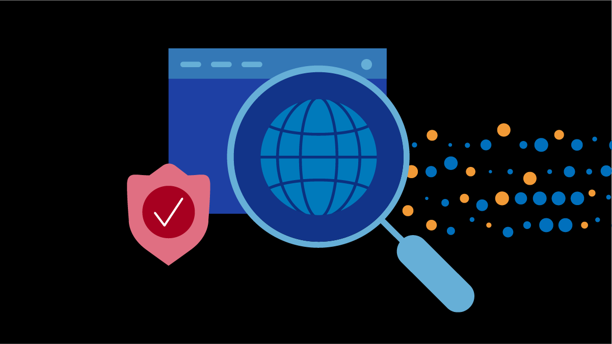 sheild with magnifying glass viewing globe